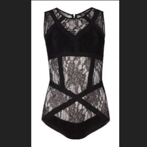 All Saints "Neely" Black Lace Bodysuit